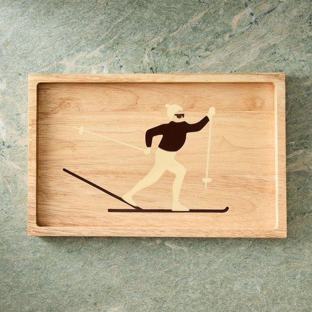 Skier Wood Serveware, Wood Platter, 14IN