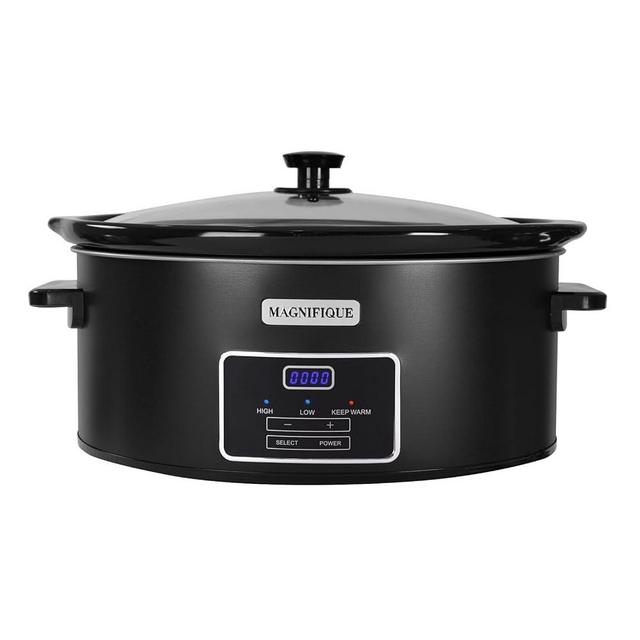 Magnifique 6 Quart Programmable Slow Cooker, Kitchen Appliances, Perfect Kitchen Small Appliance for Family Dinners, Black Stainless Steel