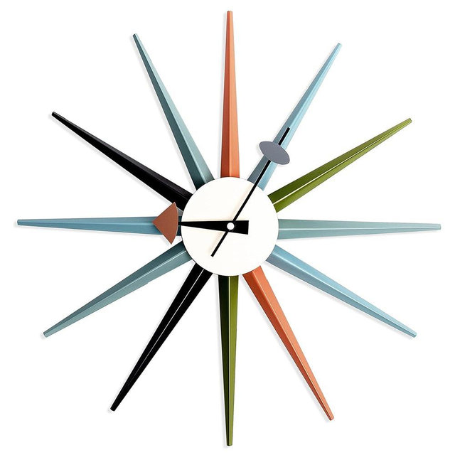 Aurtem Mid Century Wall Clock - Wooden Starburst Clock Replica George Nelson for Decorative Office Wall Living Room