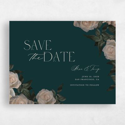 Dark Emerald, Green Wedding Save the Date - Poet Landscape