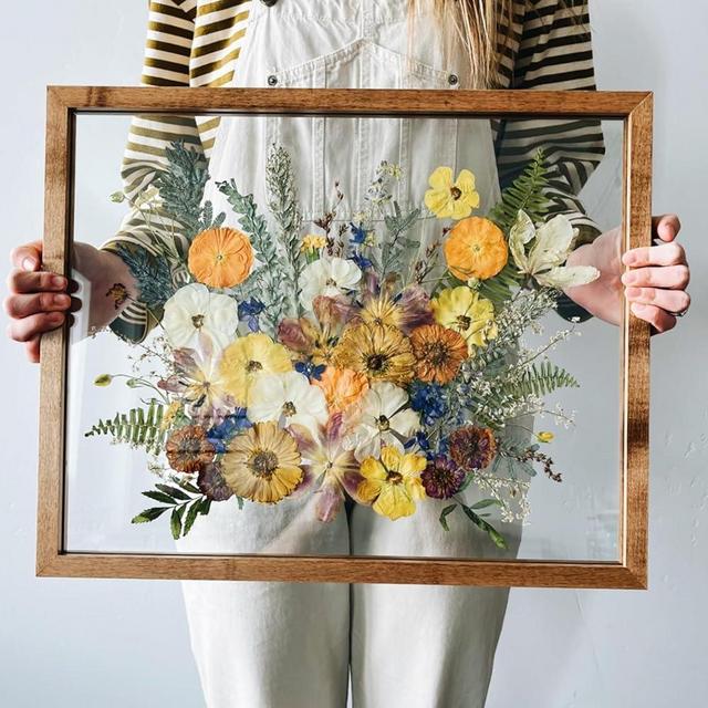 Volakk 16x20 Floating Picture Frames Natural Teak Wood 16x20 Floating Frame Gold Bouquet Frames For Wedding Double Real Glass Pressed Flower Frame 12x16