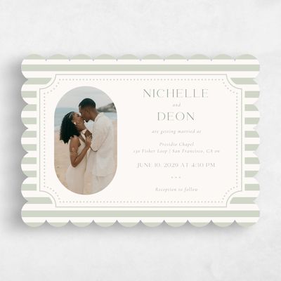 Green Scalloped Wedding Invitation - Plateau Photo