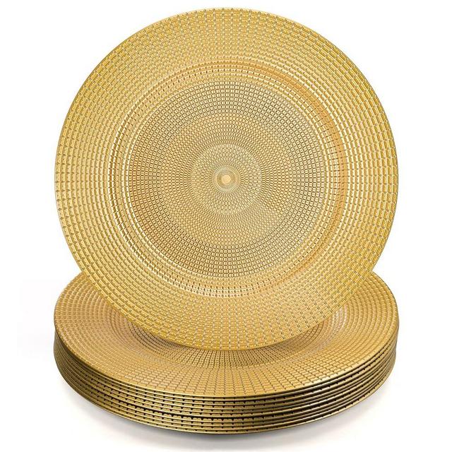Hiceeden 12 Pack Gold Charger Plates for Dinner Plates, 13" Round Plastic Chain Shaped Charger Service Plates, Decorative Chargers Bulk for Table Setting, Wedding, Party, Event