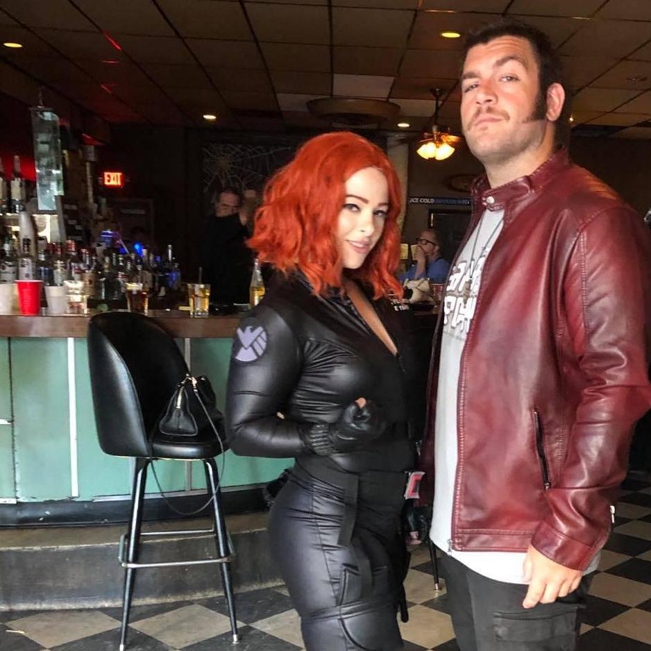 Our favorite Halloween, as Black Widow and Starlord.