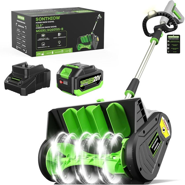 Brushless Cordless Snow Shovel, 13.5Inch Electric Snow Blower with 4.0 Ah Battery and Charger, Battery Powered Snow Removal with 25FT Throw Distance for Driveway,Steps, Patio, Sidewalk