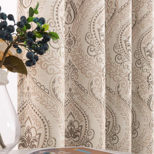 Medallion Linen Textured Curtains for Living Room 84 Inch Length Drapes Damask Pattern Flax Draperies Window Treatments Room Darkening Sliding Glass Doors for Bedroom Curtain Panels 1 Pair Taupe