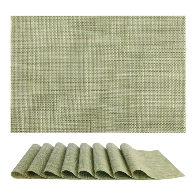 REGALWOVEN Kitchen Dining Table Washable Heat Resistant Wipeable Placemats 8 Pcs Green 18*12in