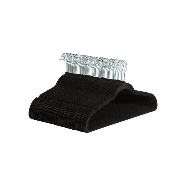 Amazon Basics Slim, Velvet, Non-Slip Suit Clothes Hangers, Black/Silver - Pack of 50