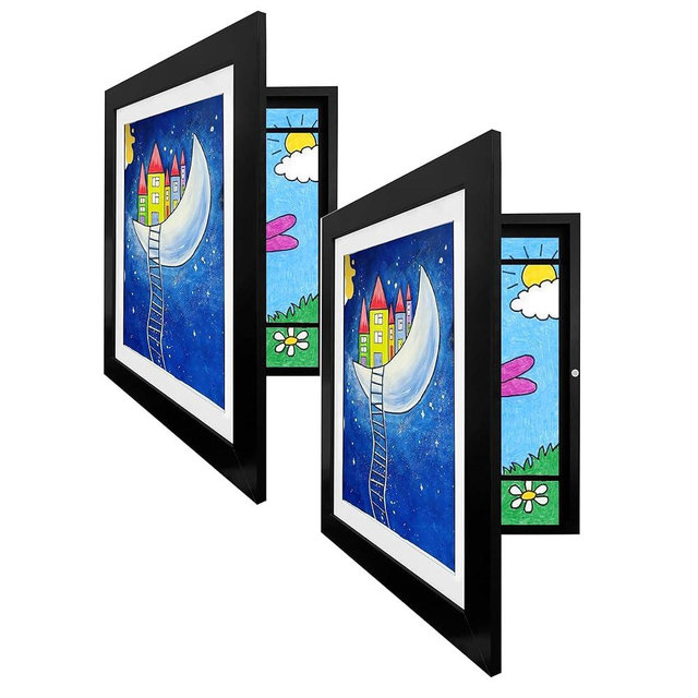 WDXIUE Kids Art Frame, Kids Artwork Frames Changeable, Art Frames for Kids Art, 8.5x11 Front Loading Art Black Frame Holds Art Display 150 Pieces (BLACK -2-Pack)