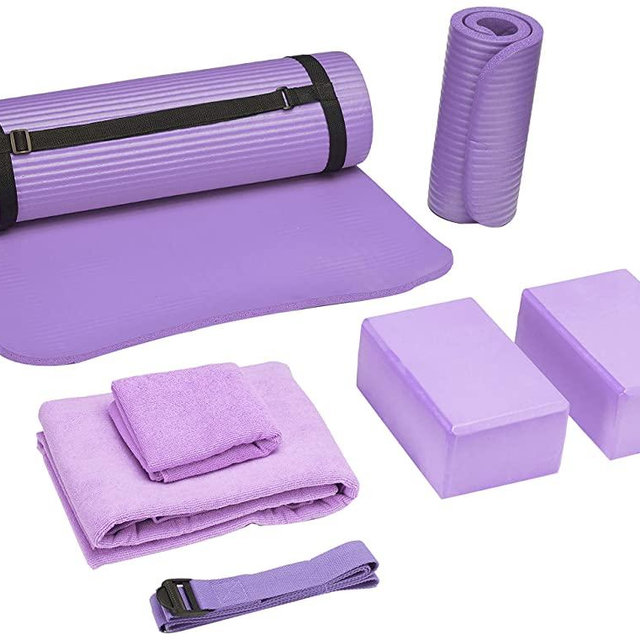 BalanceFrom GoYoga 7-Piece Set - Include Yoga Mat with Carrying Strap, 2 Yoga Blocks, Yoga Mat Towel, Yoga Hand Towel, Yoga Strap and Yoga Knee Pad