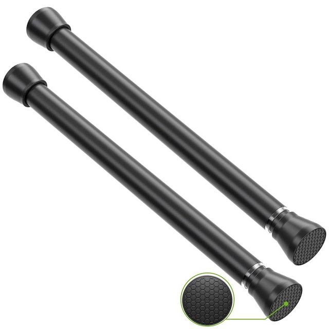 Tension Curtain Rod 2 Pack Small Tension Rods 16 to 26 Inch Black Tension Rod Adjustable Curtain Rod No Drilling Spring Tension Rod Expandable Pressure Tension rods for Closet,Kitchen