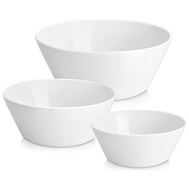 MALACASA Serving Bowls, Ceramic Mixing Bowls for Kitchen, 105/60/35 OZ White Bowls Set of 3, Microwave and Dishwasher Safe, Series Regular