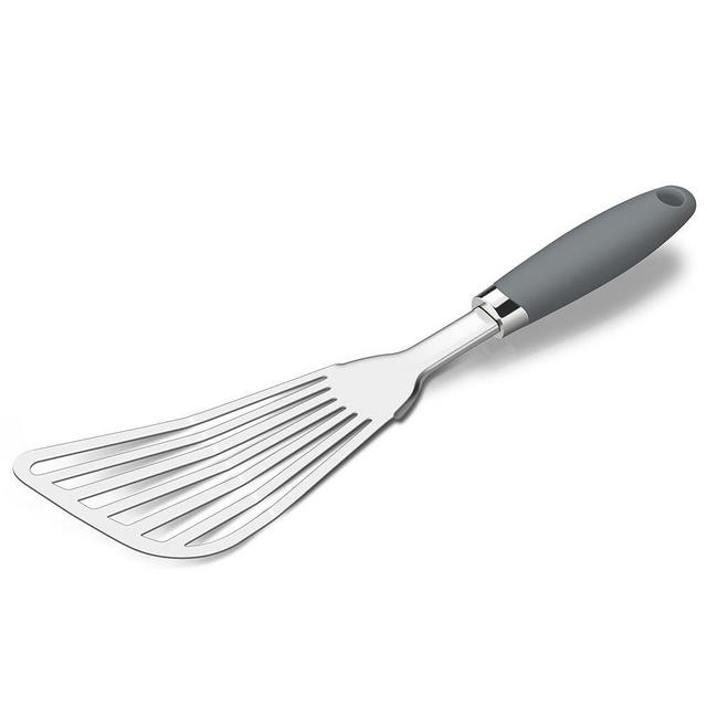 304 Stainless Steel Fish Spatula, Non-Slip Ergonomic Handle Slotted Spatula, Grey