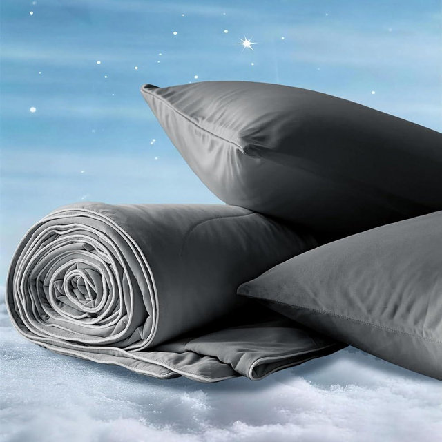 DOWNCOOL Cooling Comforter Set Queen Size,Lightweight Blanket for Hot Sleepers,Ultra-Cool Fabric with Moisture-Wicking & Quick-Dry,3 Pieces Bedding Sets,10cm Cooling Envelope Pillowcases(Grey,90"*90")