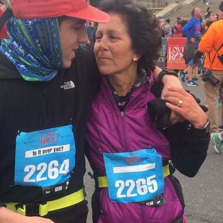 Joe running his first half with his sweet mom.