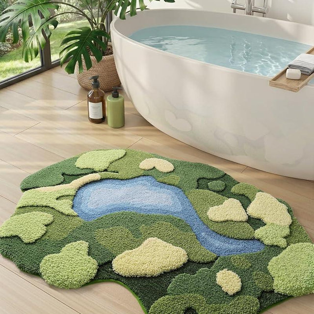 DEXI Moss Bath Mat, Ultra Thick Soft Green Bathroom Rug, Non Slip Washable Bathmat, Water Absorbent Microfiber Carpet Rugs for Shower Floor, Sink, Bedroom, 39x55, Moss Green
