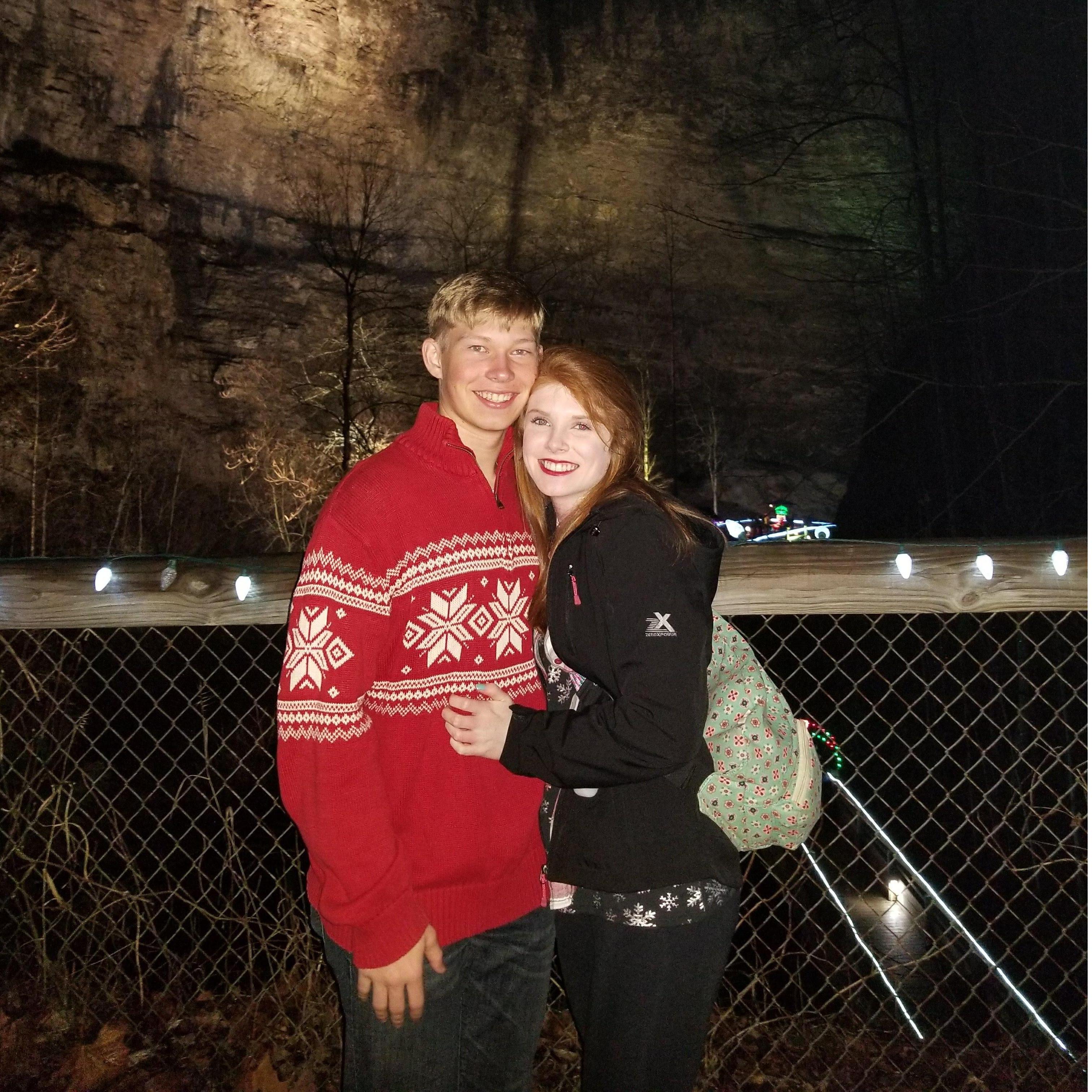 A photo of us the first time we went to the lights at Natural Tunnel.