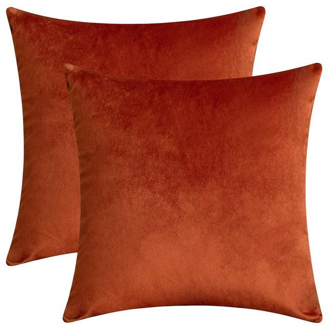 Rythome Set of 2 Comfortable Velvet Throw Pillow Cases Decorative Solid Cushion Covers for Sofa Couch and Bed - 18"x18", Rust