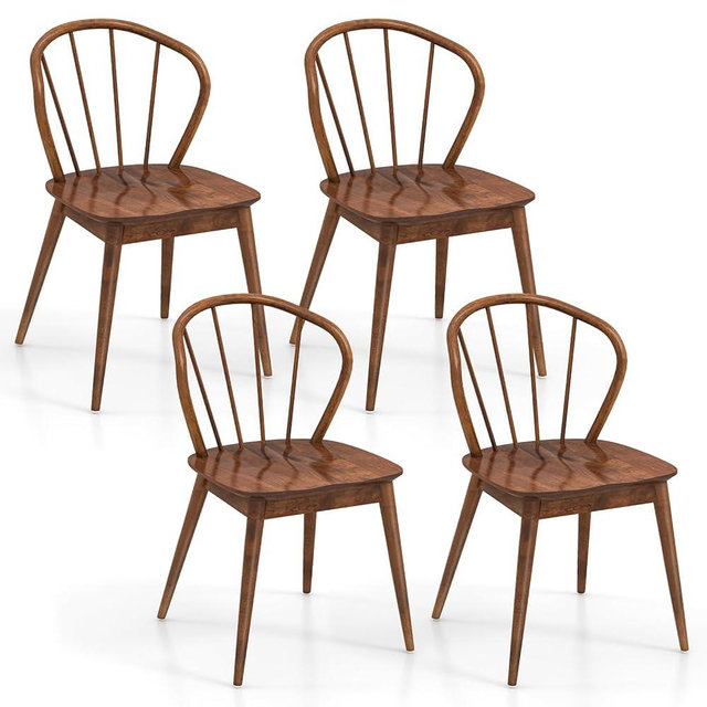 Giantex Wooden Dining Chairs Set of 4, Windsor Kitchen Chairs w/High Spindle Back & Rubber Wood Legs, Wide Seat & Curved Backrest, Farmhouse Side Chairs, Armless Accent Chairs for Home Restaurant