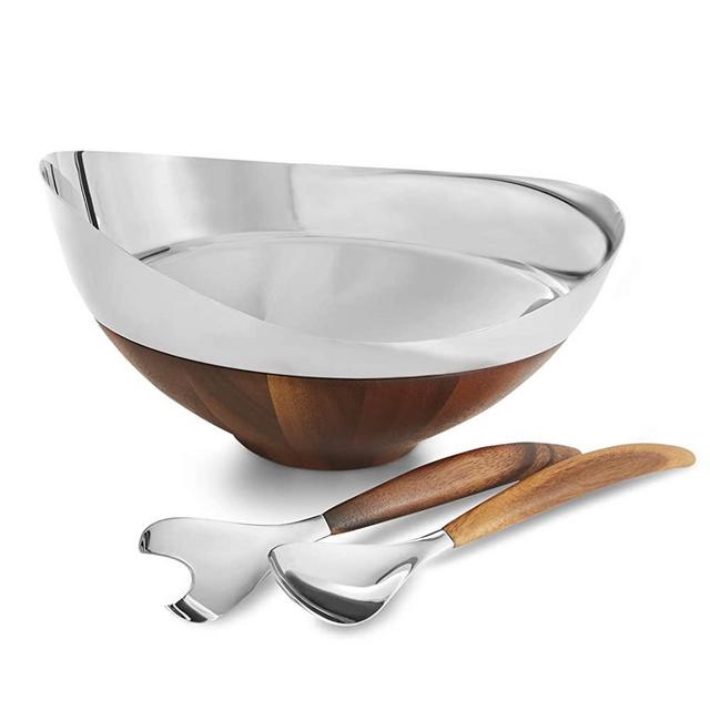 Nambe MT1191 Pulse Collection Salad Bowl with Servers, 13.66 Inches, Alloy