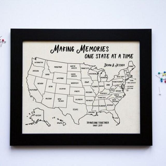 Push Pin USA Map Travel Map For Couples Gift, Wooden Map Of United States One Year Anniversary Gift, Personalized Cork Board Map With Pins