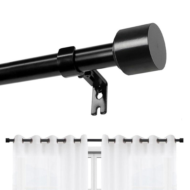 Joydeco Adjustable Curtain Rods for Windows 66 to 120 Single Window Rods Black Blackout for Bedroom Living Room Kitchen (Black,32"-120")