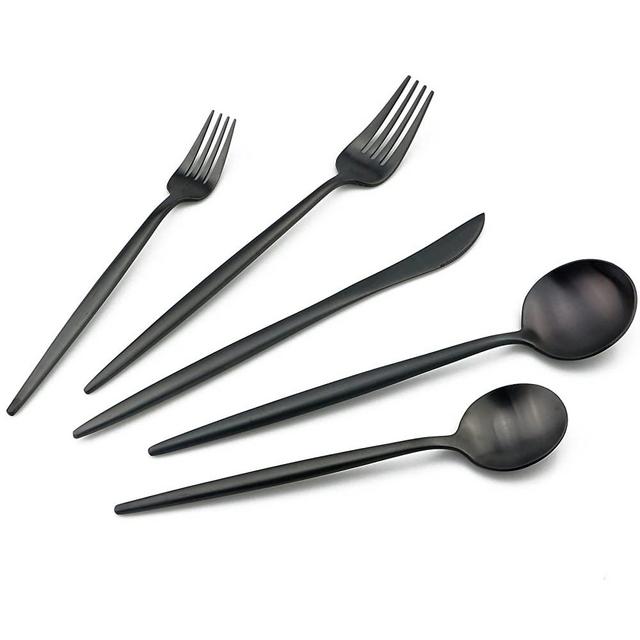 BRIIEC 20-Pieces Black Gold 18/10 Stainles Steel Flatware Set, Knife Fork Spoon Silverware Se, Dinnerware Set Service for 4, Matte Finish, Dishwasher Safe