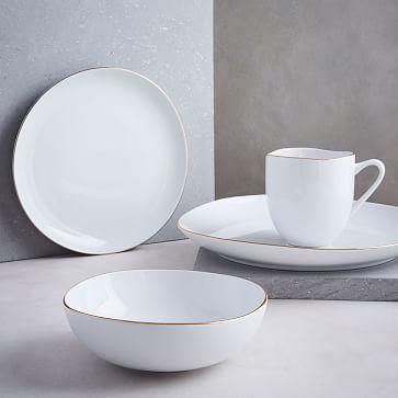 Organic Rimmed Dinnerware, Set of 16, Gold