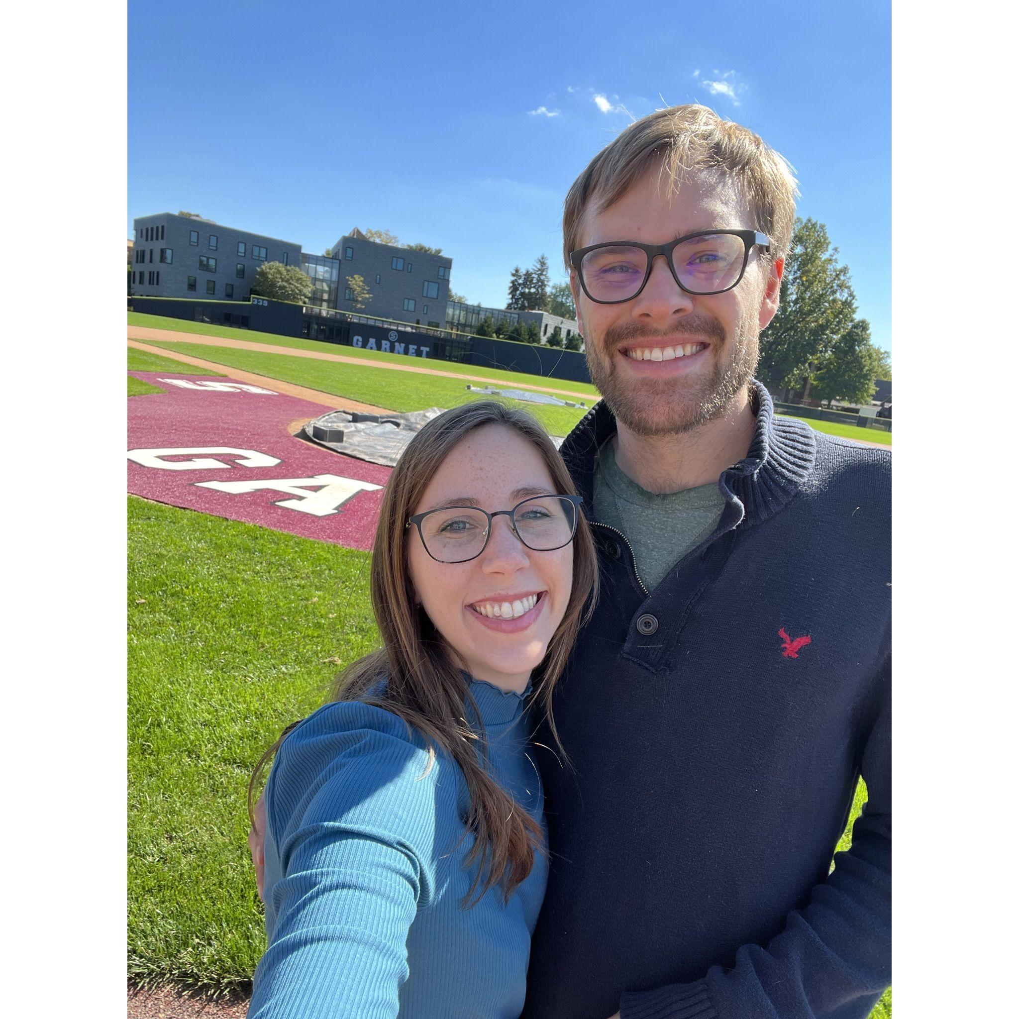 Visiting Henry's college baseball field at Swarthmore