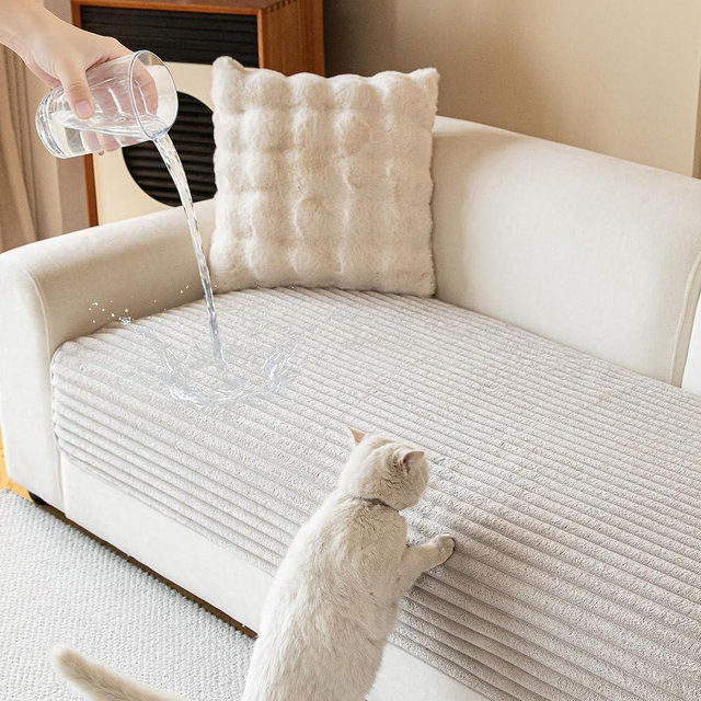 MYSKY HOME Couch Cover L Shape, 100% Waterproof Couch Cover, Couch Covers for Dogs, Non Slip Couch Covers for 3 Cushion Sofa Pet Friendly, Soft Sofa Slipcover Dog Bed Cover Protector, Oat, 35"x70.9"