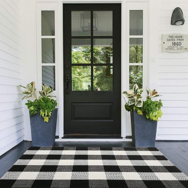Buffalo Check Door Mat Black and White Outdoor Rug 27.5 x 43 Inches Hand-Woven Cotton Plaid Indoor/Outdoor Rug for Layered Door Mats,Welcome Door Mat, Front Porch,Farmhouse,Kitchen,Entry Way