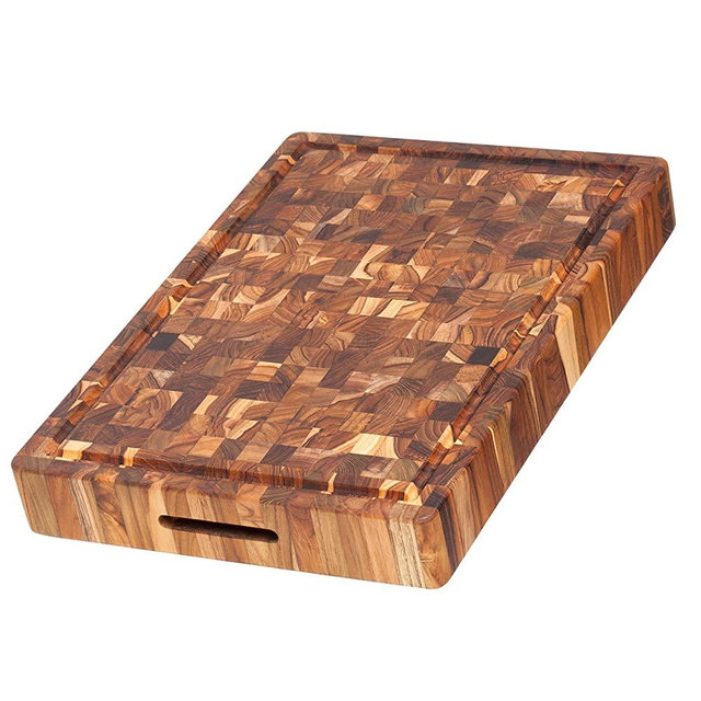 TeakHaus by Proteak End Grain Carving Board w/Hand Grip + Juice Canal (Rectangle) | 20" x 14" x 2.5"