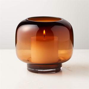 Coco Round Smoked Amber Glass Hurricane Candle Holder Small