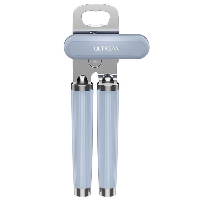 Ultrean Manual Can Opener Bottle Opener, Heavy Duty Stainless Steel Smooth Edge Manual Hand Held Can Opener With Soft Touch Handle, Rust Proof Oversized Handheld Easy Turn Knob (Blue)