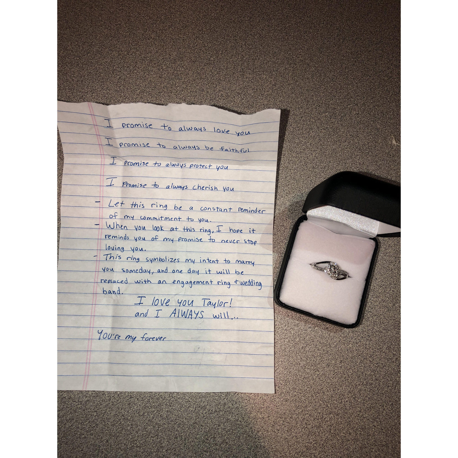February 10,2019- The most beautiful promise ring and SWEETEST promise! One thing that I value most about Taylor- he is faithful, loyal, and always keeps his promises!