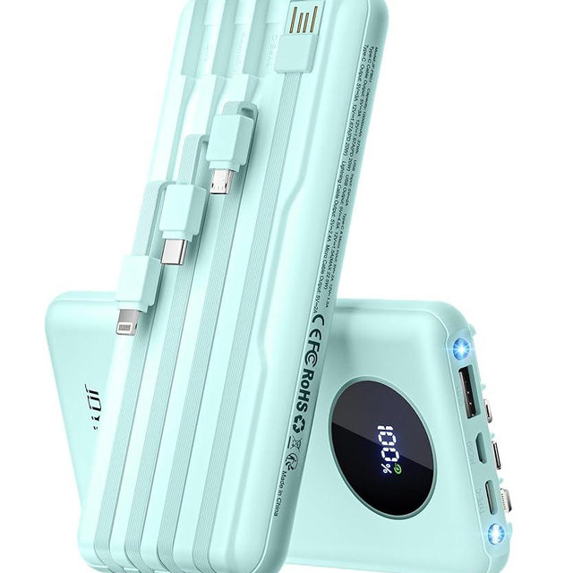 JOYFAR Portable-Charger-Power-Bank Travel Essentials Battery Pack USB C 10000mAh Built in Cable 22.5W Phone Fast Charging Powerbank Compatible with iPhone 16 15 14 13 12 11 iPad Samsung Google (Green)
