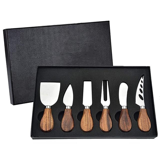 Cheese Knives with Cheese Slicer Cheese Cutter Cheese Fork,Cheese Spreading Knife for Charcuterie Boards and Cutlery Gift Set,6 Pieces Cheese Knife Set with Bamboo Wood Handle Steel Stainless