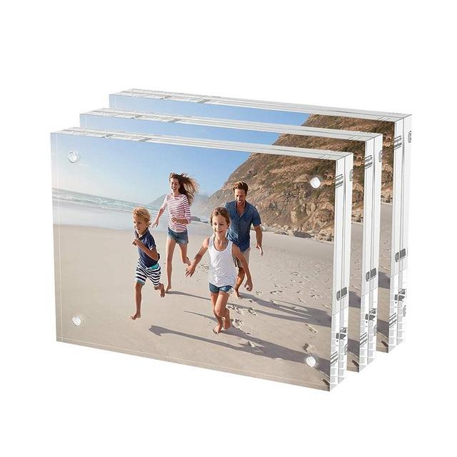 AITEE 5x7 Acrylic Picture Frames 3 Pack, 20% Thicker Block, Clear Picture Frames Freestanding Double Sided Magnetic Acrylic Lucite Frameless Transparent Square Frame Gift for Desktop Display