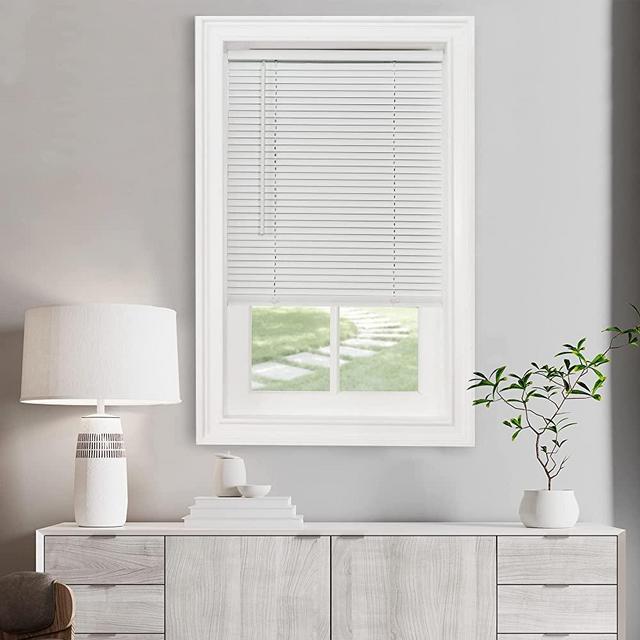 Cordless Light Filtering Mini Blind - 46 Inch Width, 48 Inch Length, 1" Slat Size - Pearl White - Cordless GII Morningstar Horizontal Windows Blinds for Interior by Achim Home Decor