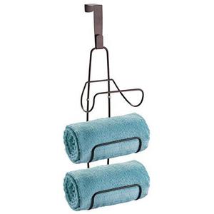 MetroDecor - mDesign Wall Mount or Over Door Bathroom Towel Holder Bar - Bronze