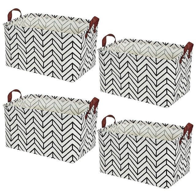 Kingrol 4 Pack Foldable Storage Baskets with Handles, Waterproof Storage Bins for Home, Office, Nursery, Laundry Organizers, 15 x 10.25 x 9.75 Inch