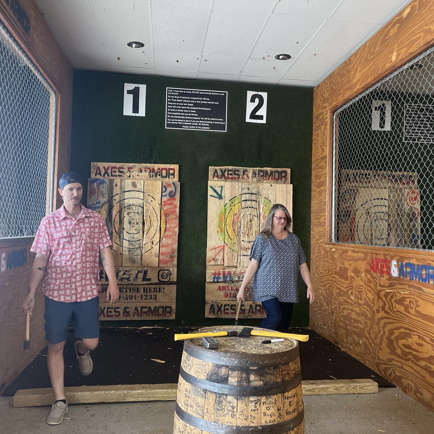 Kaine and Tammi (Ani’s Odd Mother) retrieving their throwing axes (Fayetteville, NC)