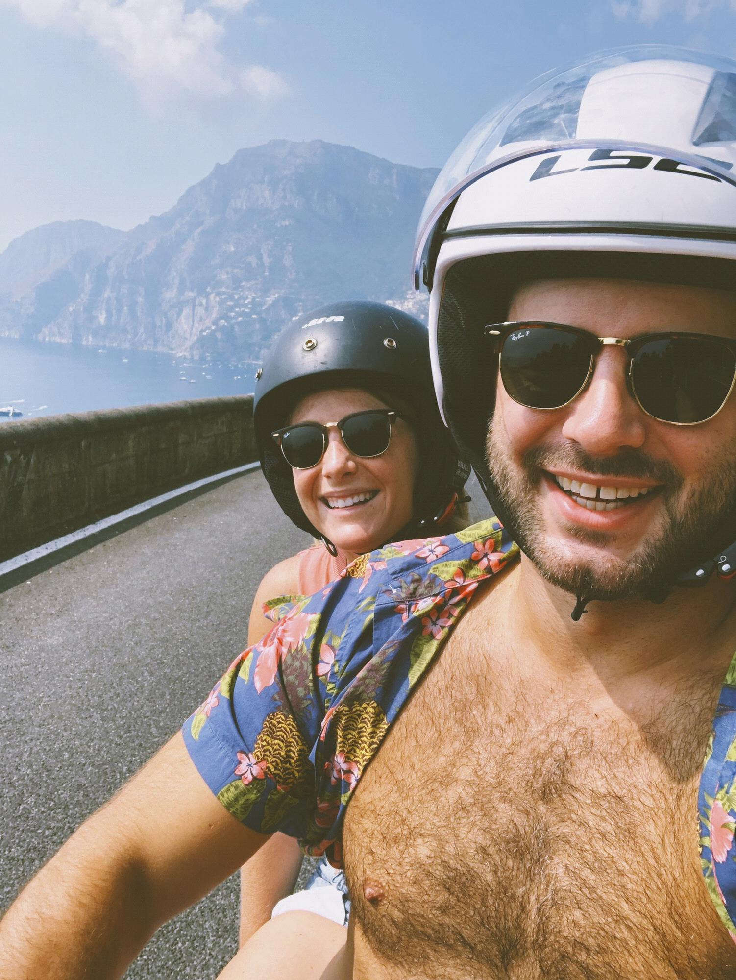 Riding our red Vespa along the Amalfi Coast