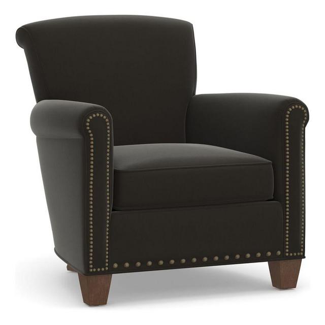 Irving Roll Arm Upholstered Armchair with Nailheads, PLY CSH, PRF Everydayvelvet™ Smoke