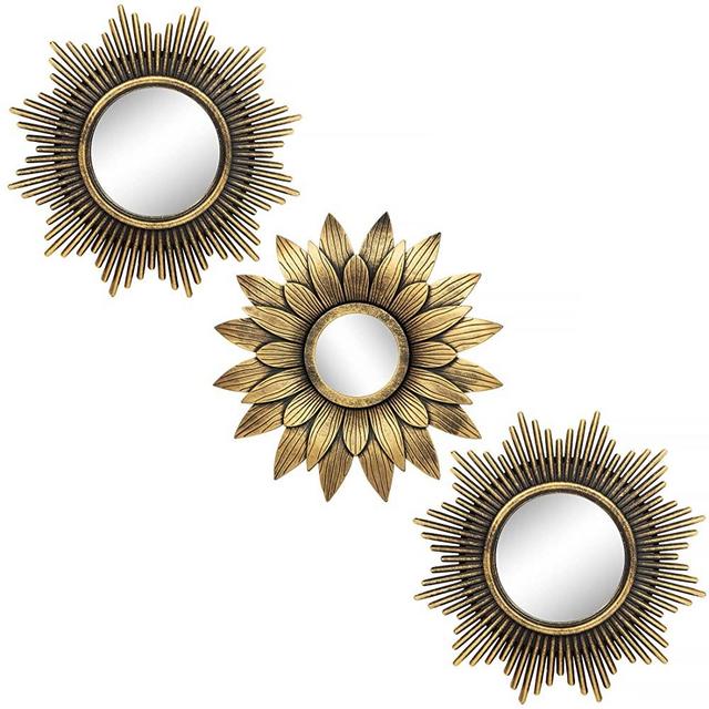 Gold Mirrors for Wall Decor Set of 3 - Great Wall Decorations for Bedroom, Living Room & Dinning Room (M013)