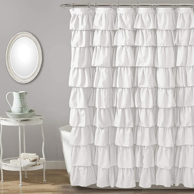 Lush Decor, White Ruffle Shower Curtain | Floral Textured Shabby Chic Farmhouse Style Design, x 72
