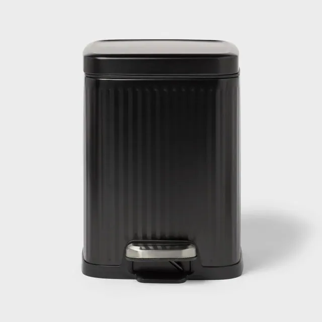 4L Ribbed Step Trash Can Stainless Steel Black - Brightroom™
