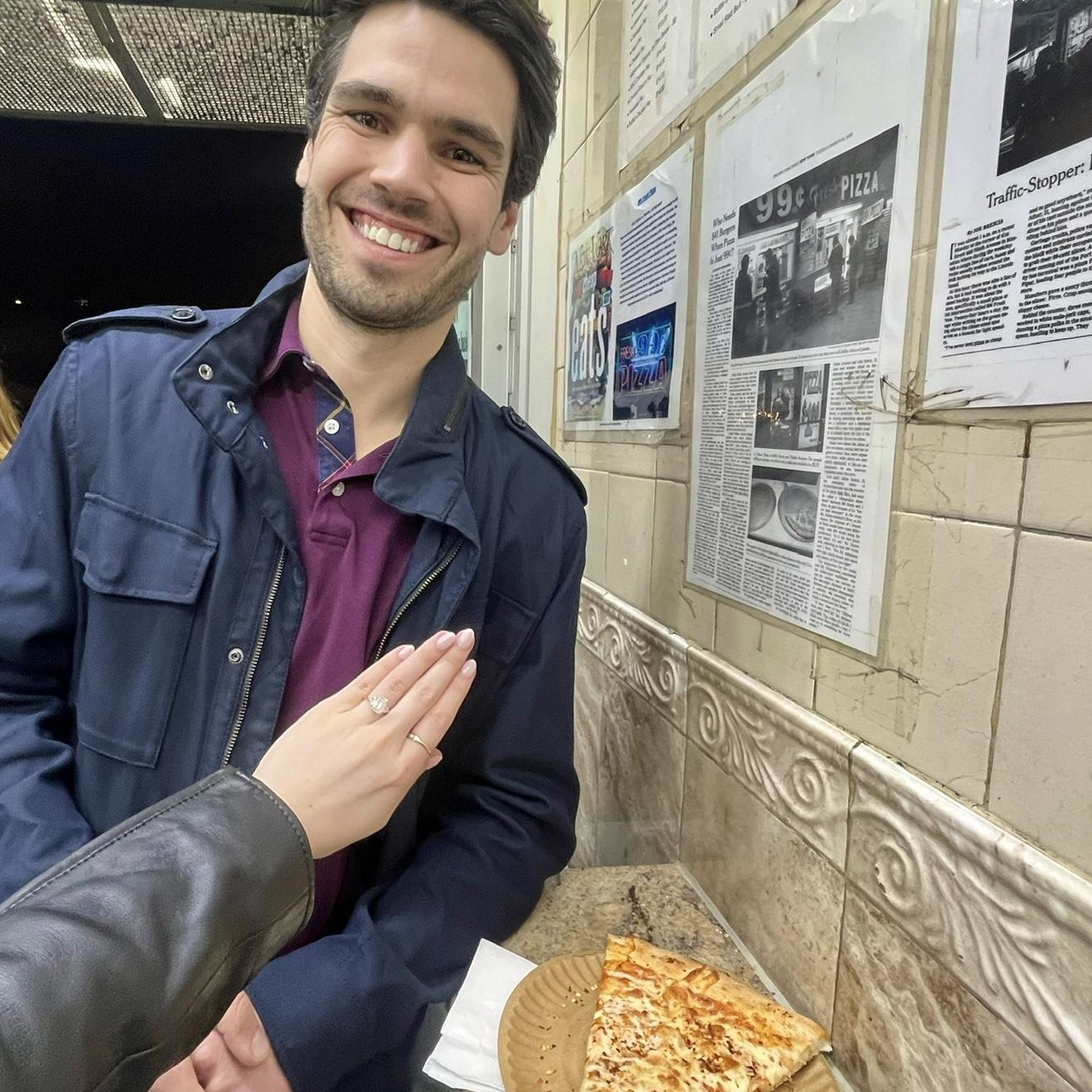 Late night pizza after a lot of Bowery Electric celebrating on the night of our engagement