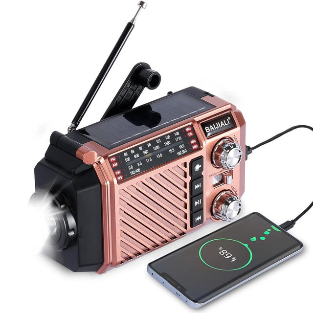 Hand Crank Emergency Weather Radio with 2600mAh/9620mWh Power Bank, NOAA AM FM Shortwave Portable Radio, Solar & USB-C Charging, Flashlight, SOS Alarm for Emergency Kits (Brown)