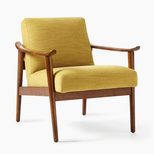 Midcentury Show Wood Chair, Poly, Basket Slub, Dijon, Pecan